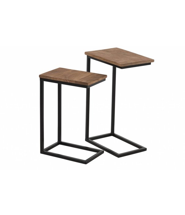 Duverger® Industry - Tables d'appoint - set of 2 - structure en métal noir - plateau en bois - naturel