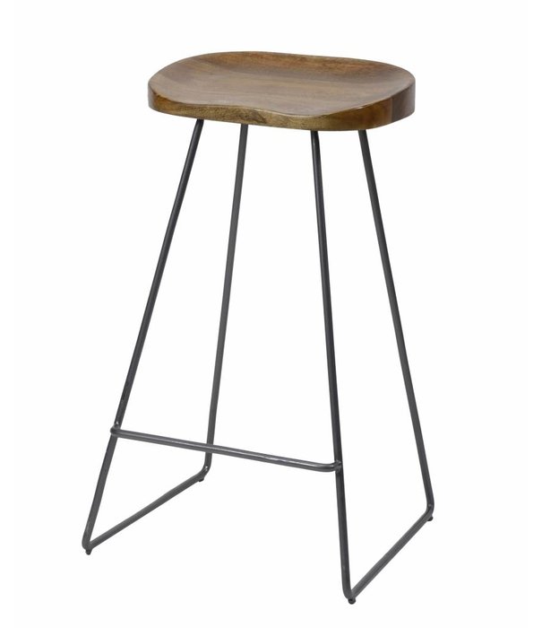 Duverger® Chaises de bar - ensemble de 4 chaises en bois massif d'acacia - base en métal noir - 37x29x71