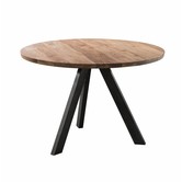 Eettafel - rond dia 120cm - 38mm dik massief acacia blad - 3-poots kruisframe - zwart geschuurd RVS