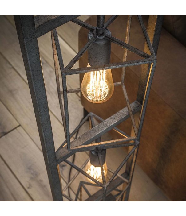 Duverger® Cube - Tour de lampadaire - 4 cadres en acier - carré - vieil argent - avec 4 sources lumineuses LED