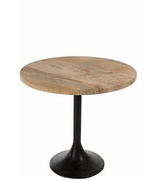 Bistro - tafel - rond - houten blad - naturel - metalen voet - zwart