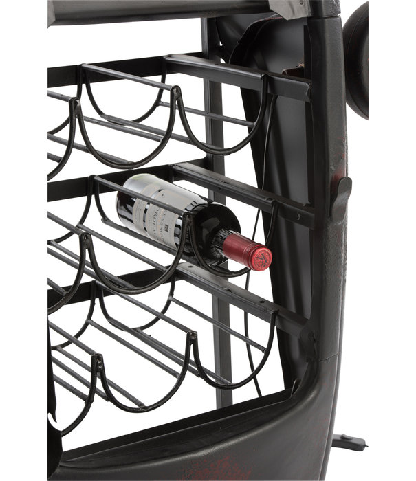 Duverger® Tractor - Meuble bar - noir - métal - 3 étagères en bois - porte-verres suspendu