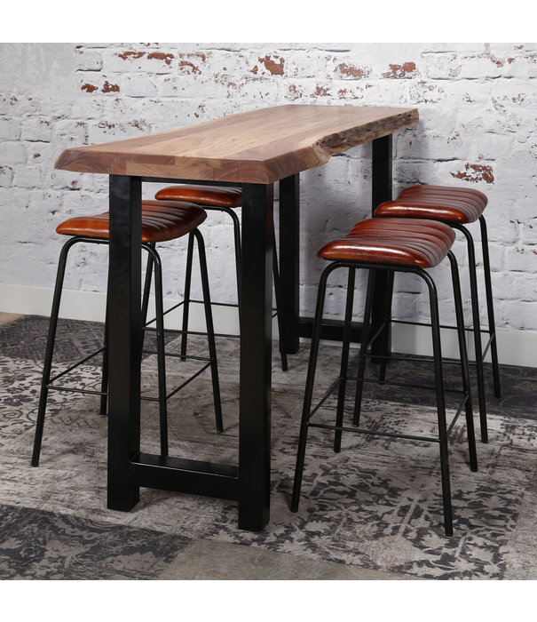 Duverger® Tree - Table de bar - acacia massif - L 150cm - plateau épaisseur 6cm - structure métal - finition poudrée noire