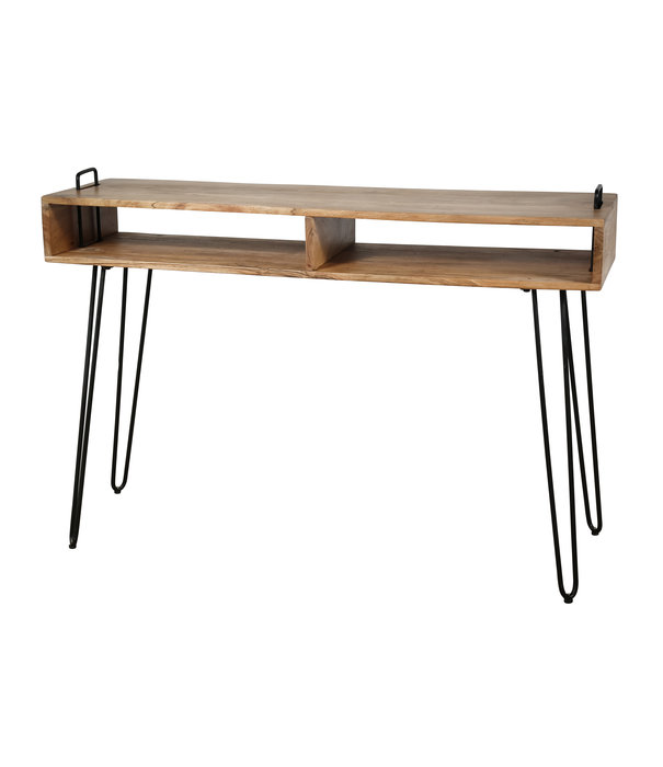 Duverger® Loop - Table d'appoint - acacia massif - 2 alcôves - consoles et piétement métalliques