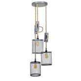 Rope - Hanglamp - set 3 cilinders - metaal gaas - dia 20cm  - verstelbaar touw - met 3 LED lichtbronnen