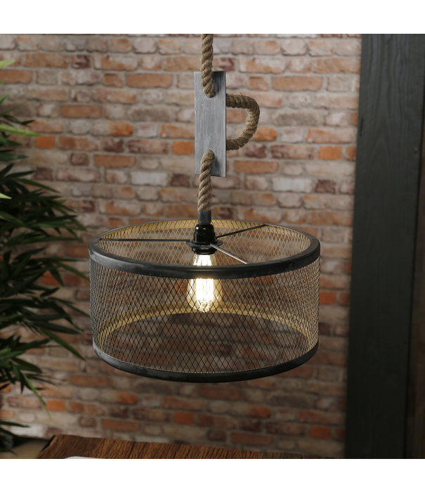 Duverger® Rope - Hanglamp - cilinder - metaal gaas - dia 40cm  - verstelbaar touw - met LED lichtbron