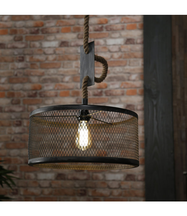 Duverger® Rope - Hanglamp - cilinder - metaal gaas - dia 40cm  - verstelbaar touw - met LED lichtbron