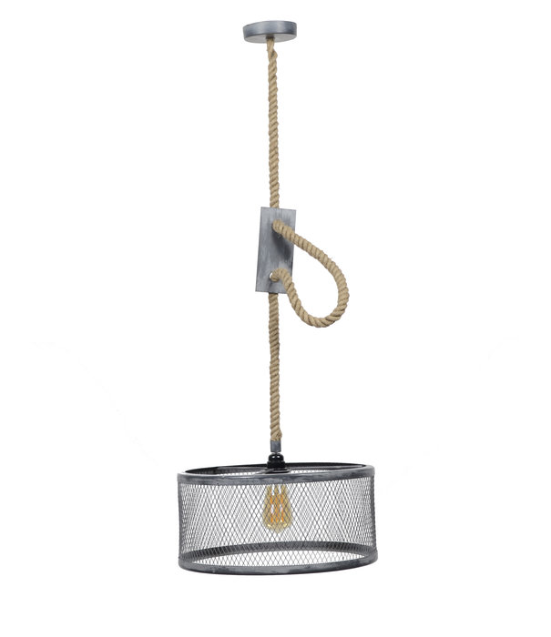 Duverger® Rope - Hanglamp - cilinder - metaal gaas - dia 40cm  - verstelbaar touw - met LED lichtbron