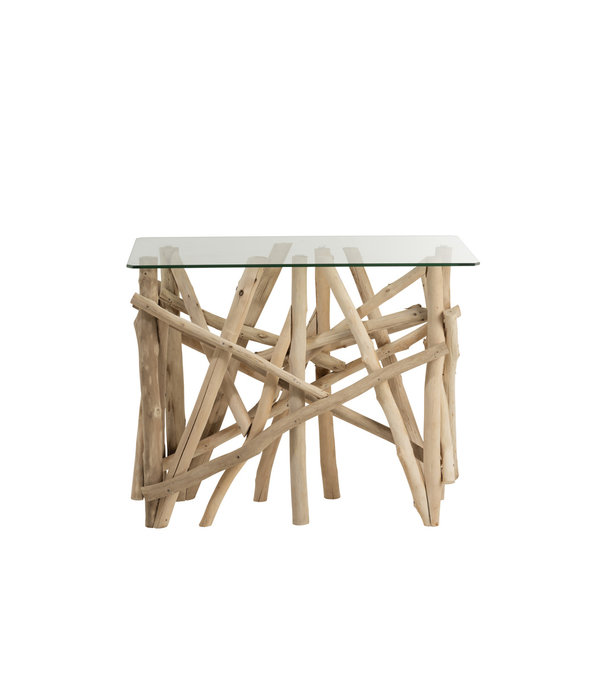 Duverger® Nature Branches - Table d'appoint - branches de bois - plateau en verre - rectangulaire