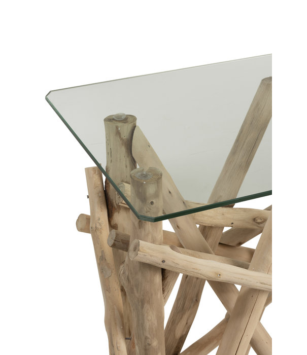 Duverger® Nature Branches - Table d'appoint - branches de bois - plateau en verre - rectangulaire