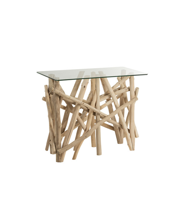 Duverger® Nature Branches - Table d'appoint - branches de bois - plateau en verre - rectangulaire
