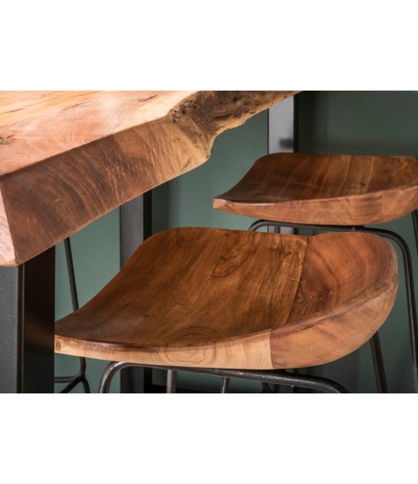 Duverger® Ergonomic - Chaises de bar - lot de 4 - assise en bois - ergonomique - acacia massif - naturel - structure en métal noir
