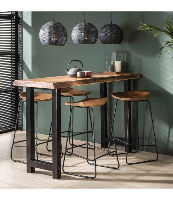 Duverger® Ergonomic - Barstoelen - set van 4 - houten zit - ergonomisch -  massief acacia - naturel - zwart metalen frame