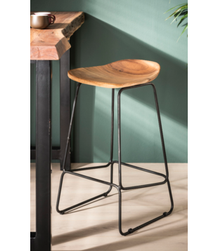 Ergonomic - Chaises de bar - lot de 4 - assise en bois - ergonomique - acacia massif - naturel - structure en métal noir