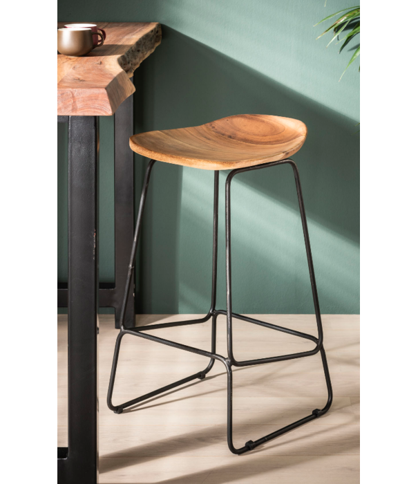 Duverger® Ergonomic - Chaises de bar - lot de 4 - assise en bois - ergonomique - acacia massif - naturel - structure en métal noir