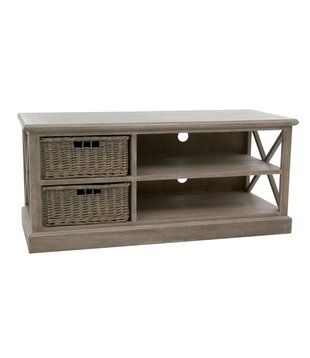 Cottage - TV-meubel - hout - grey wash - 2 manden - 2schappen - landelijk