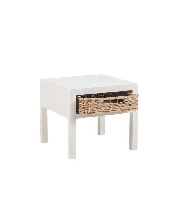 Duverger® Cottage - Table de chevet - blanc - bois - 1 panier - rustique