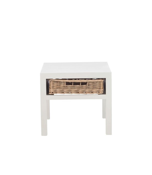 Duverger® Cottage - Table de chevet - blanc - bois - 1 panier - rustique