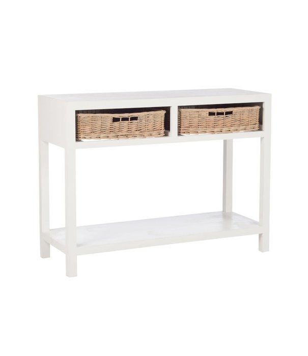 Duverger® Cottage - Table d'appoint - rectangulaire - blanc - bois - 2 paniers - 1 étagère - rustique