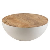 Coupe - Salontafel - halve bol - wit - metaal - mango hout blad - large