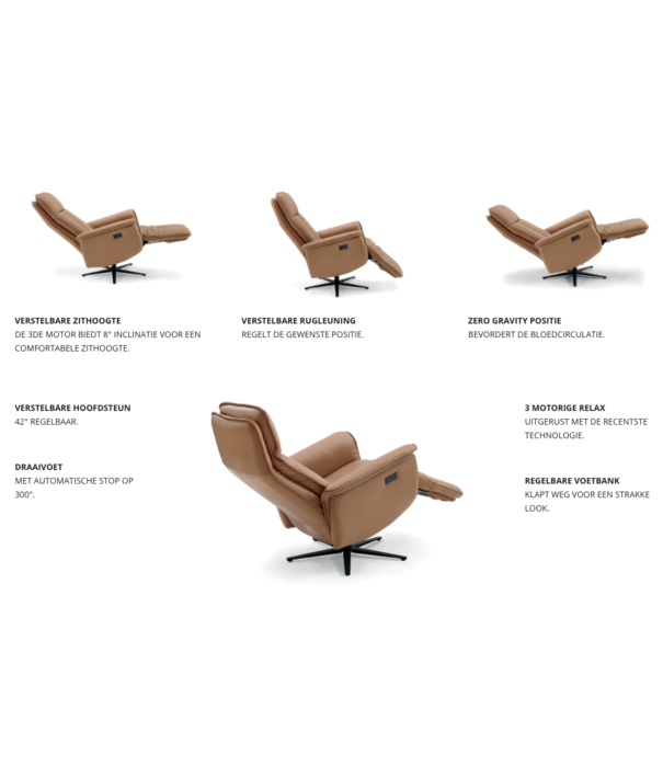 Duverger® Dreamline Saturn - Fauteuil de relaxation - caramel - micro-cuir - réglable électriquement - avec batterie