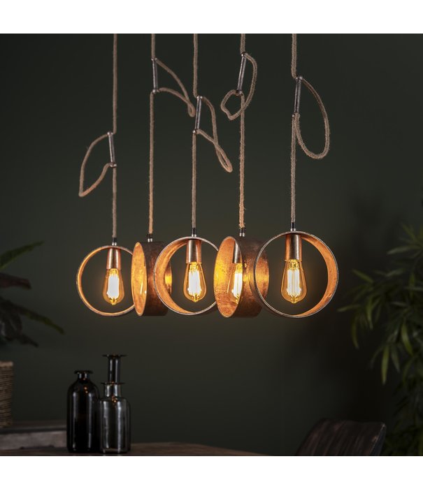 Duverger® Metal Circle - Lampe suspendue - 5L - nickel antique - hauteur réglable - avec 5 sources lumineuses LED 8450/39A