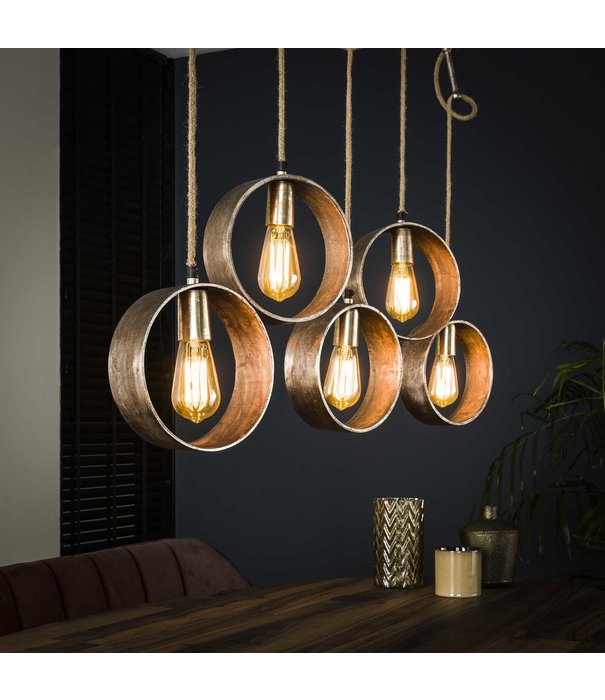 Duverger® Metal Circle - Lampe suspendue - 5L - nickel antique - hauteur réglable - avec 5 sources lumineuses LED 8450/39A