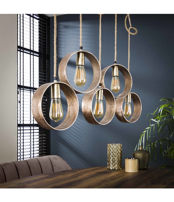 Duverger® Metal Circle - Hängeleuchte - 5L - Nickel antik - höhenverstellbar - mit 5 LED-Lichtquellen 8450/39A