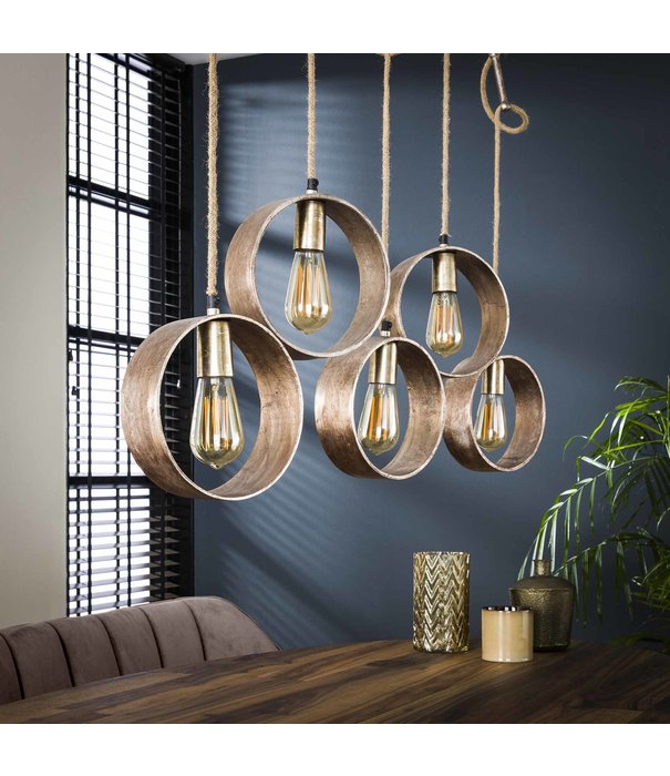 Duverger® Metal Circle - Lampe suspendue - 5L - nickel antique - hauteur réglable - avec 5 sources lumineuses LED 8450/39A