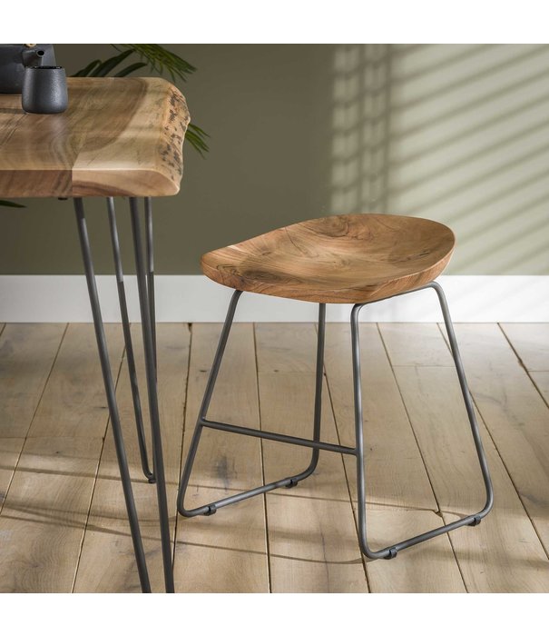 Duverger® Ergonomic - Tabourets - set of 2 - siège en bois - ergonomique - acacia massif - naturel - structure en métal noir