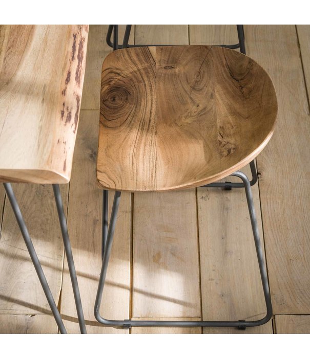 Duverger® Ergonomic - Tabourets - set of 2 - siège en bois - ergonomique - acacia massif - naturel - structure en métal noir