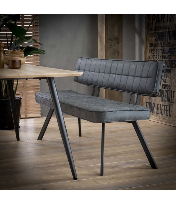 Duverger® Retro - banc de salle à manger - L 150cm - cire PU avec coutures croisées - noir - dossier ouvert