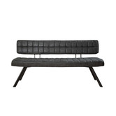 Retro - banc de salle à manger - L 150cm - cire PU avec coutures croisées - noir - dossier ouvert