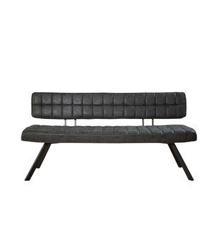 Retro - banc de salle à manger - L 150cm - cire PU avec coutures croisées - noir - dossier ouvert