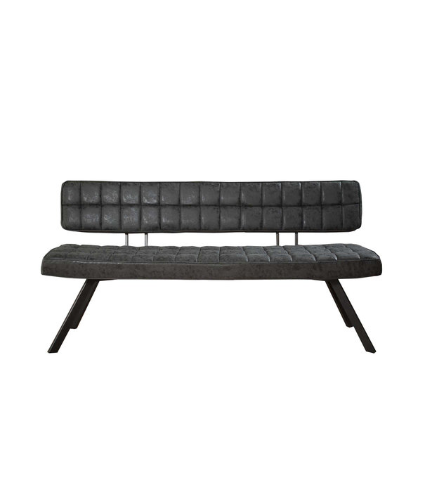 Duverger® Retro - banc de salle à manger - L 150cm - cire PU avec coutures croisées - noir - dossier ouvert