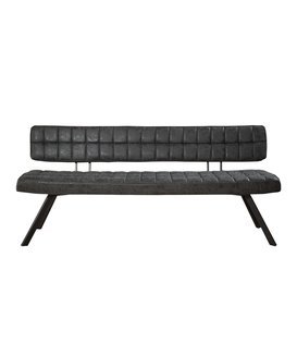 Retro - banc de salle à manger - L 180cm - PU wax avec coutures croisées - noir - dossier ouvert