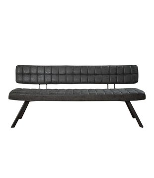 Retro - banc de salle à manger - L 180cm - PU wax avec coutures croisées - noir - dossier ouvert