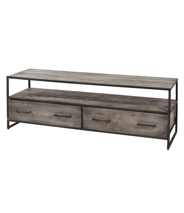 Duverger® Peated - TV-meubel - massief acacia - grijs antiek - 2 lades - stalen frame