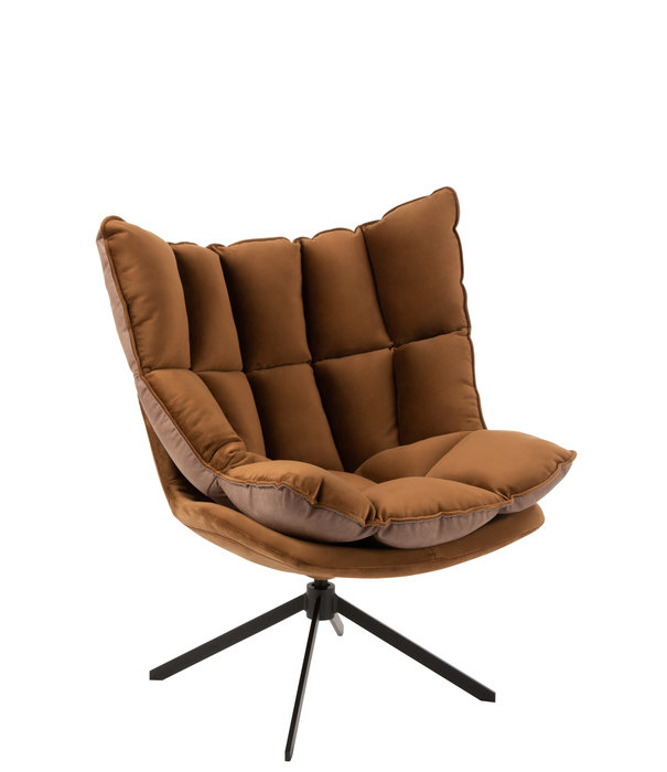 Duverger® Cosy lounge - Fauteuil - bruin - geruit kussen - zwart metalen spider voet