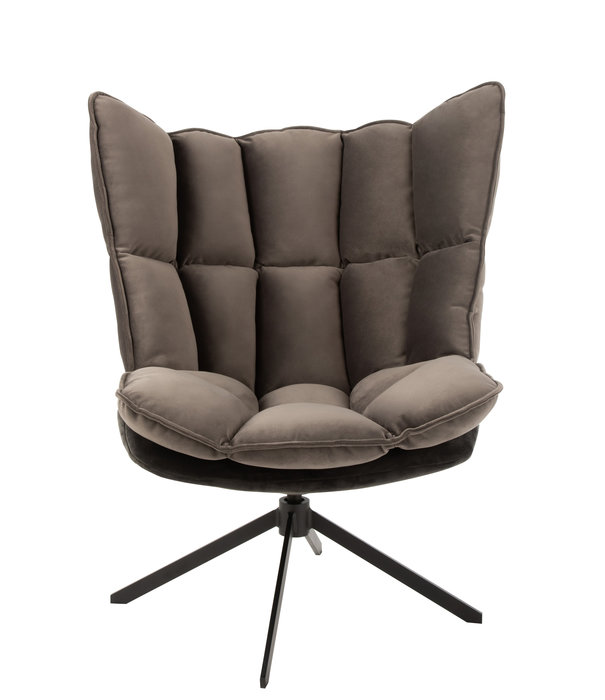 Duverger® Cosy lounge - Fauteuil - gris - coussin à carreaux - base araignée en métal noir