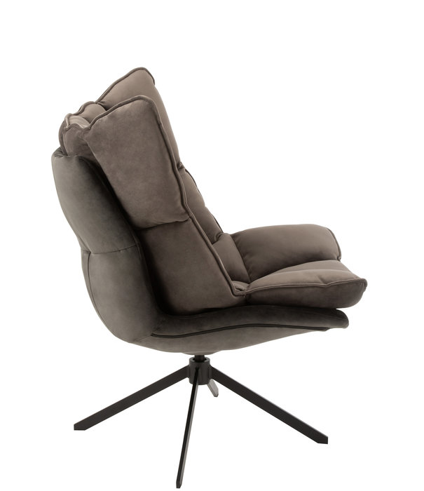 Duverger® Cosy lounge - Fauteuil - grijs - geruit kussen - zwart metalen spider voet