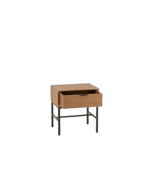 Duverger® Just Scandinavian - Table de chevet - MDF - placage chêne - 1 tiroir - structure métallique
