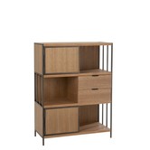 Just Scandinavian - Wohnschrank - MDF - Eichenfurnier - 2 Türen - 2 Schubladen - Metallrahmen