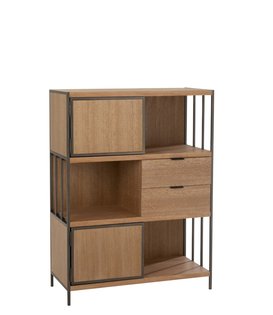 Just Scandinavian - Meuble de rangement Living - MDF - placage chêne - 2 portes - 2 tiroirs - cadre métallique