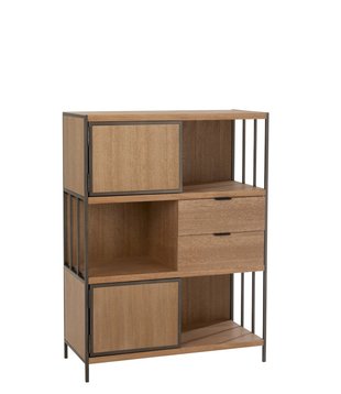 Just Scandinavian - Meuble de rangement Living - MDF - placage chêne - 2 portes - 2 tiroirs - cadre métallique