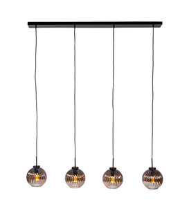 Smoked vintage - Hanglamp - 4-lichts - gerookt glas - geribbeld - bolvormig