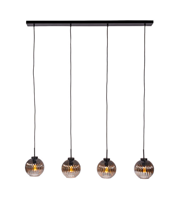 Duverger® Smoked vintage - Hanglamp - 4-lichts - gerookt glas - geribbeld - bolvormig