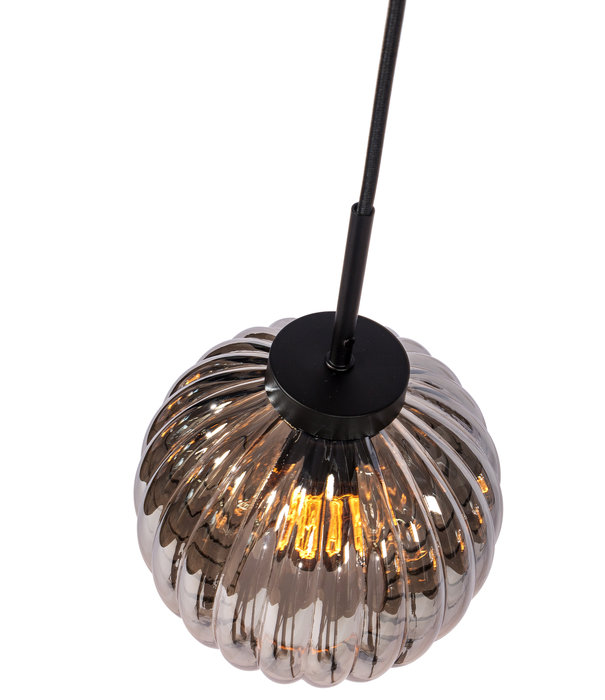 Duverger® Smoked vintage - Lampe suspendue - 4-light - verre fumé - strié - sphérique