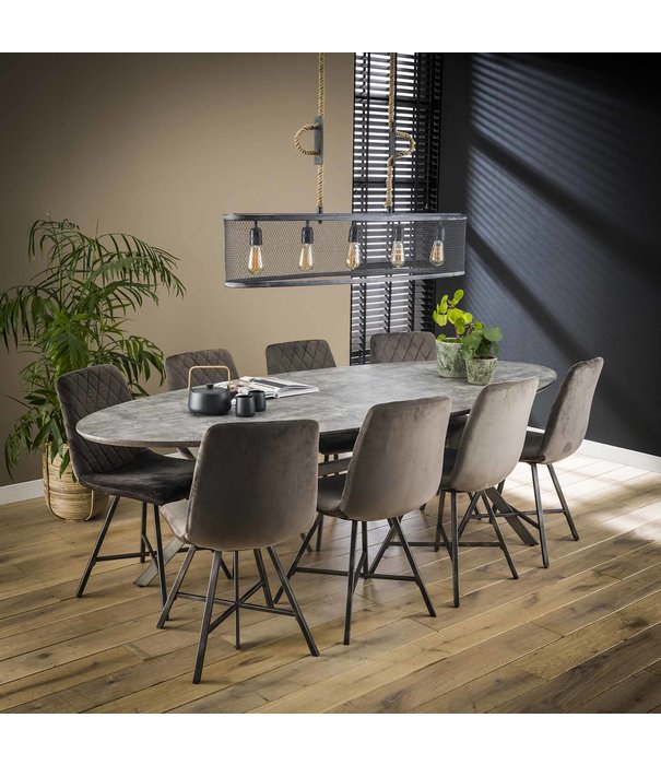 Duverger® Trendy - Table de salle à manger - ovale -L240cm - MDF - impression 3D - aspect béton gris
