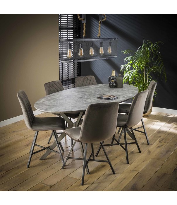 Duverger® Trendy - Table de salle à manger - ovale -L200cm - MDF - impression 3D - aspect béton gris